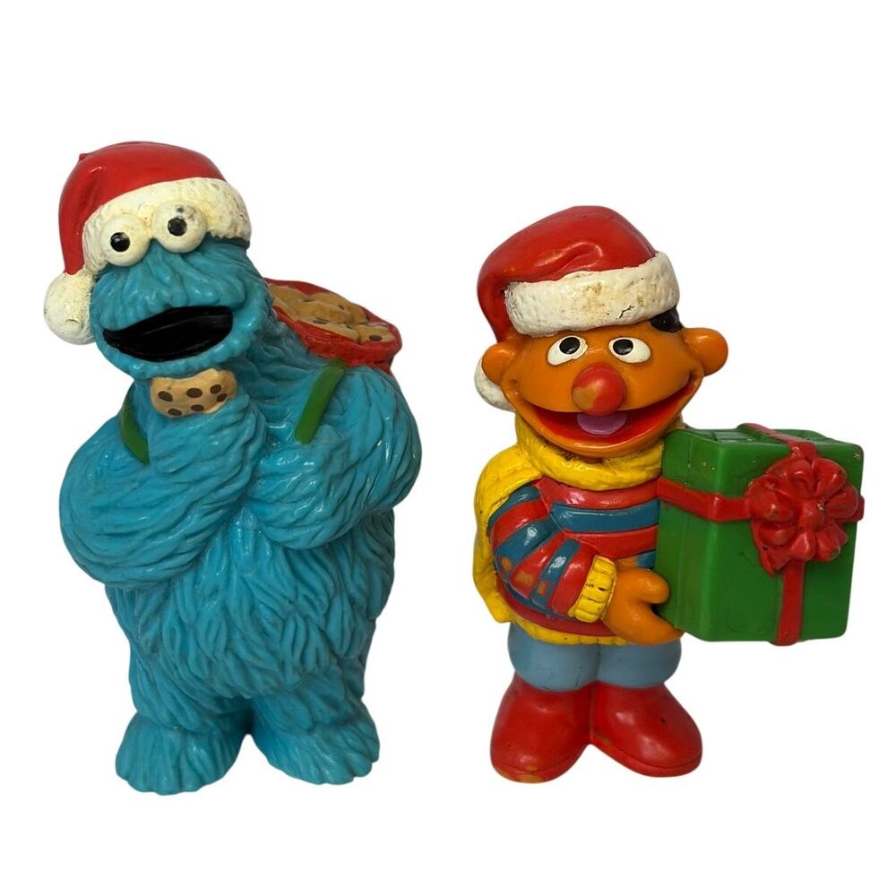 Applause 80's Cookie Monster Santa Ernie Christmas Present Two Figure Bundle
